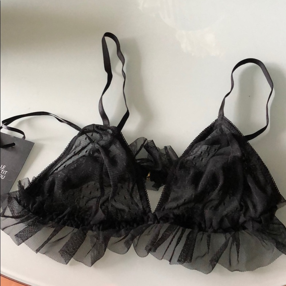 Le Petit Trou Lace Ruffle Bra Sheer NWT